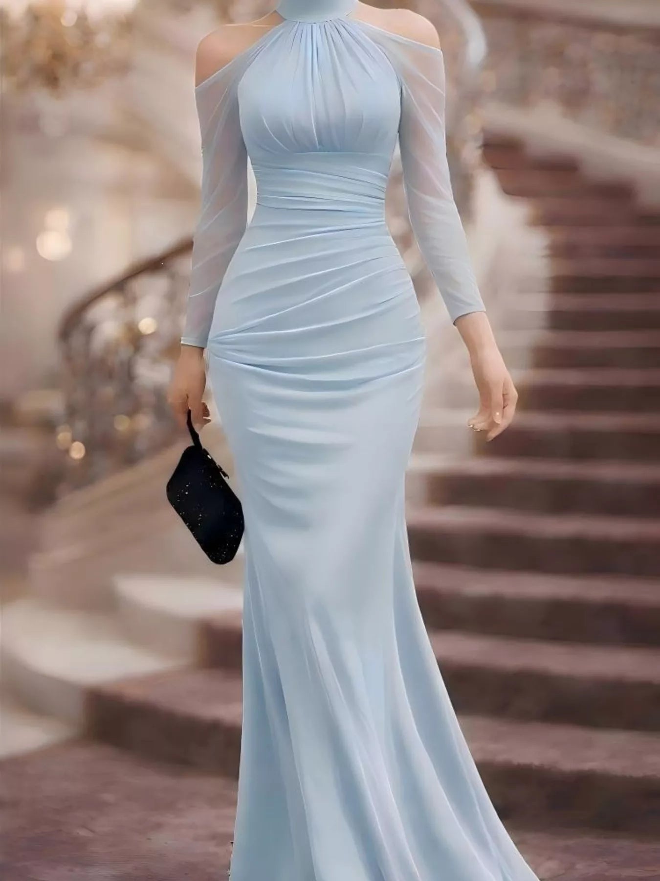 Cold shoulder mesh maxi dress in a lighter color