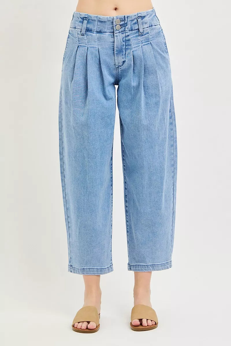 Pleat detail on RISEN barrel jeans
