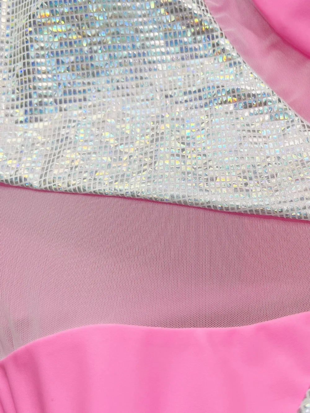 Contrast panel swimsuit on model hot pink colorway