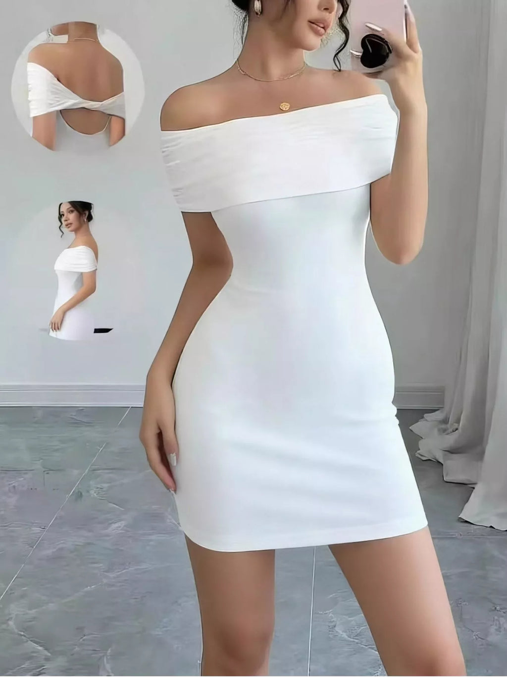 Off shoulder bodycon mini dress front view