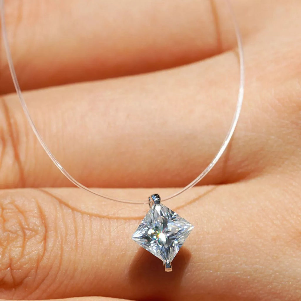 Moissanite solitaire pendant close up showing sparkle