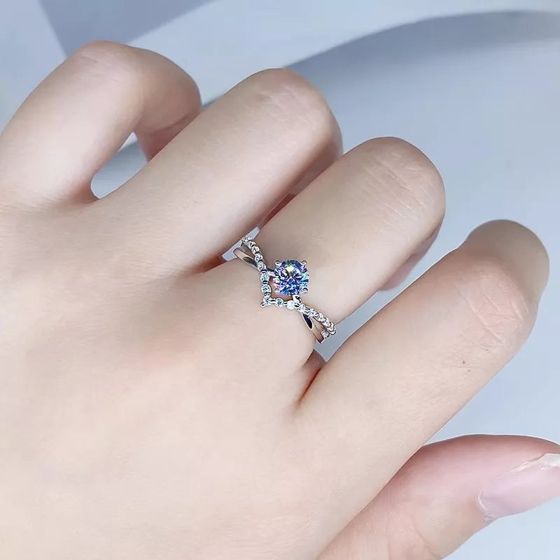 Moissanite sterling silver ring front view