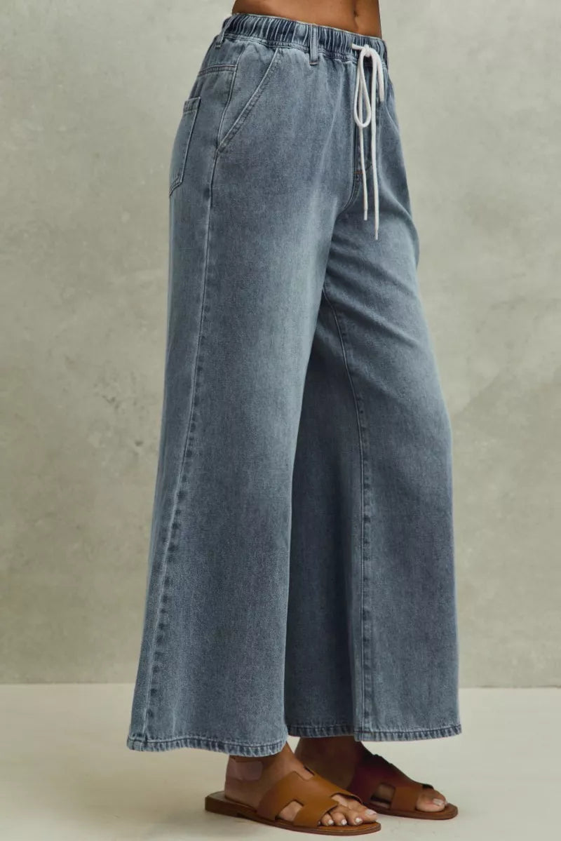 Elastic waist flare jeans back view