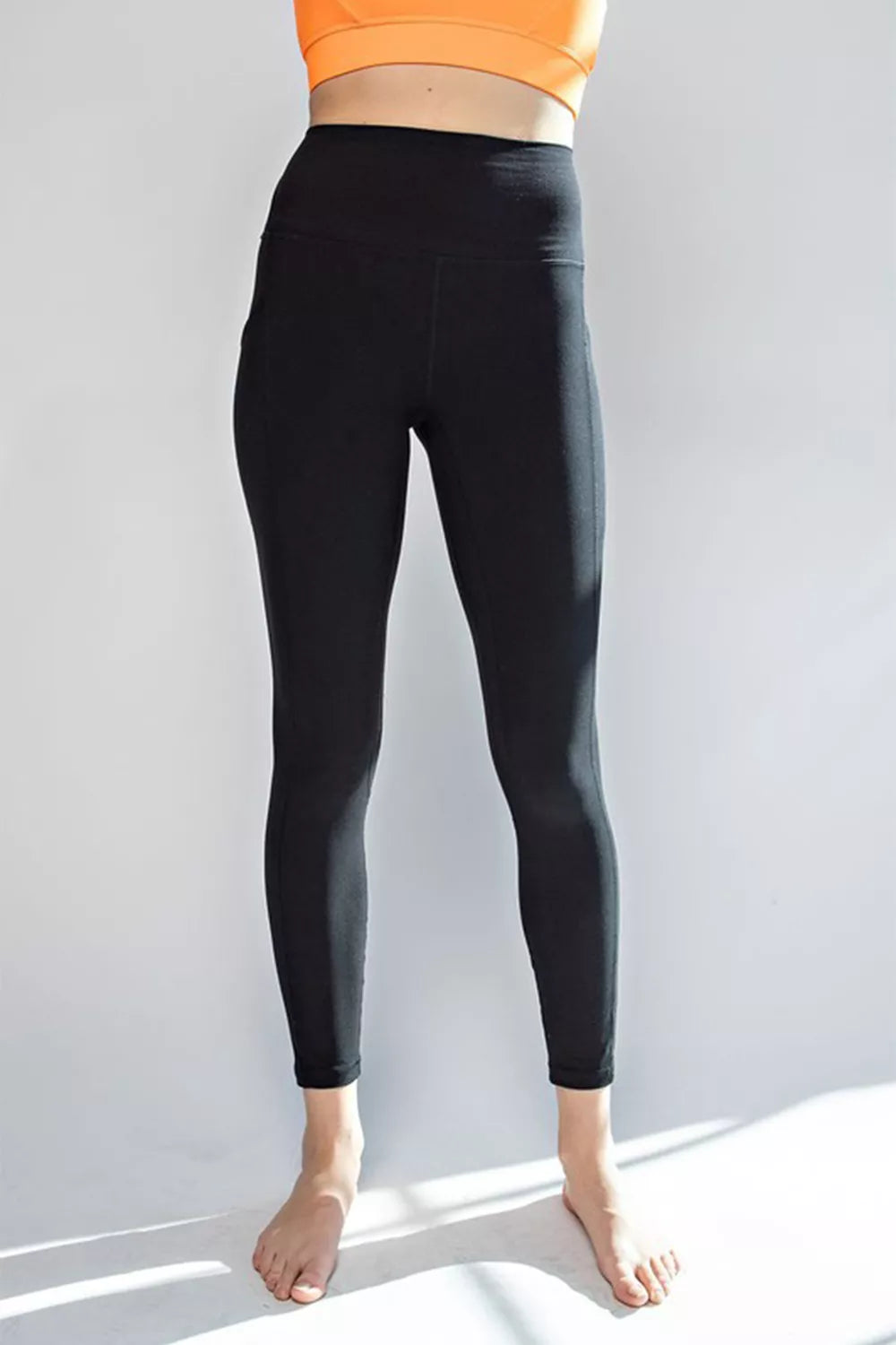 Black high waist wide waistband leggings front view