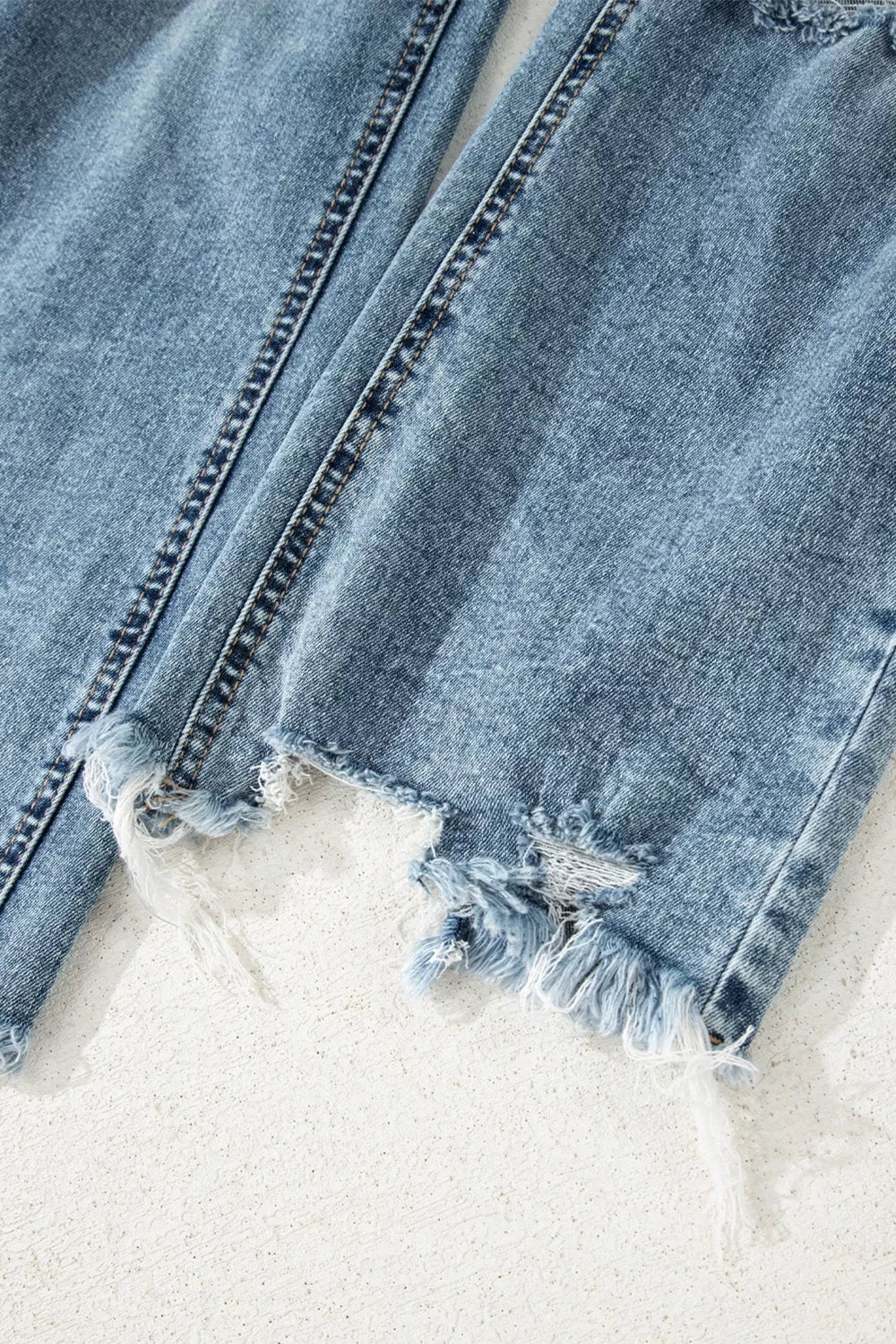 Ripped flare jeans styled outfit view