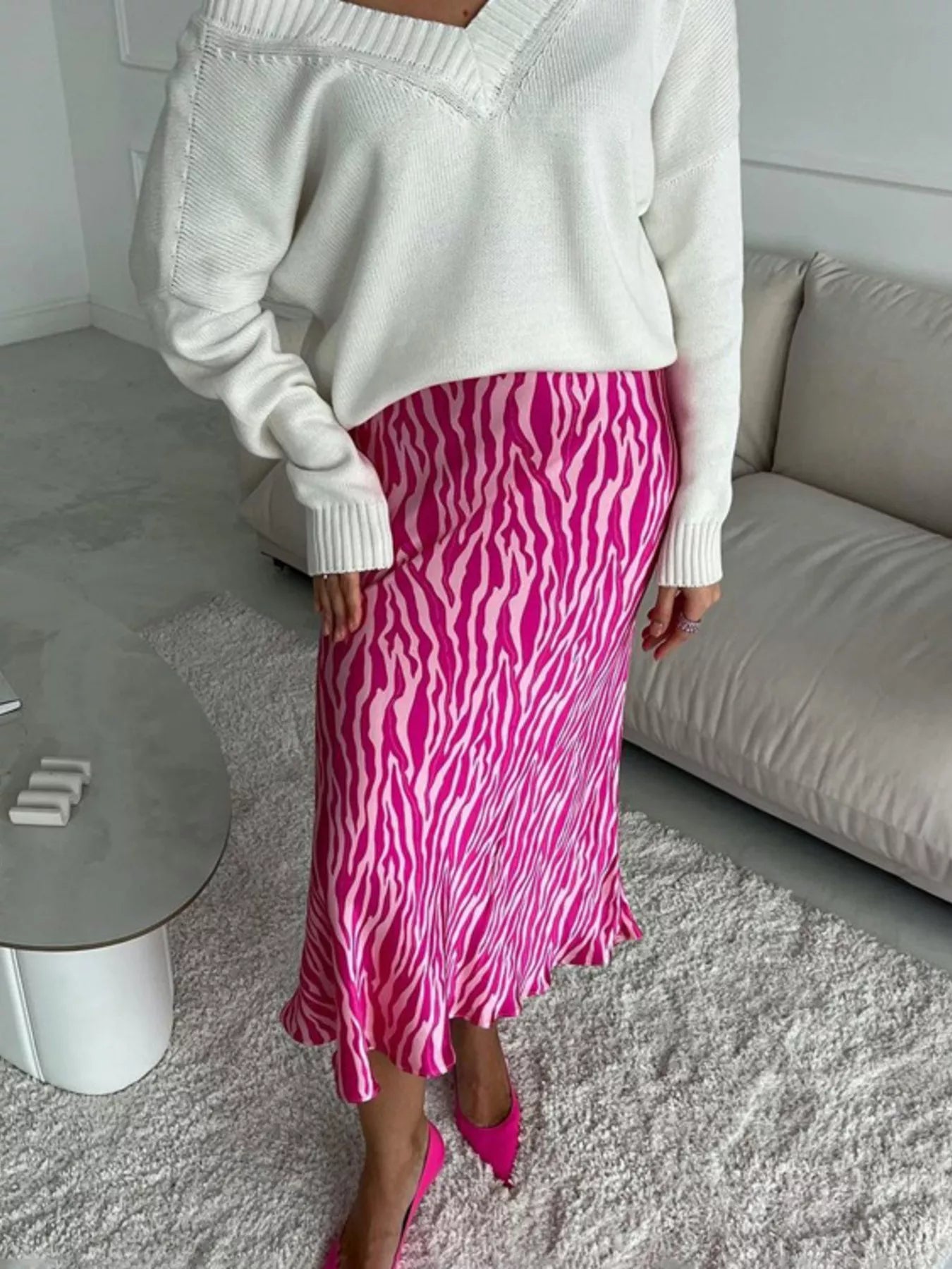 Satin midi skirt back view