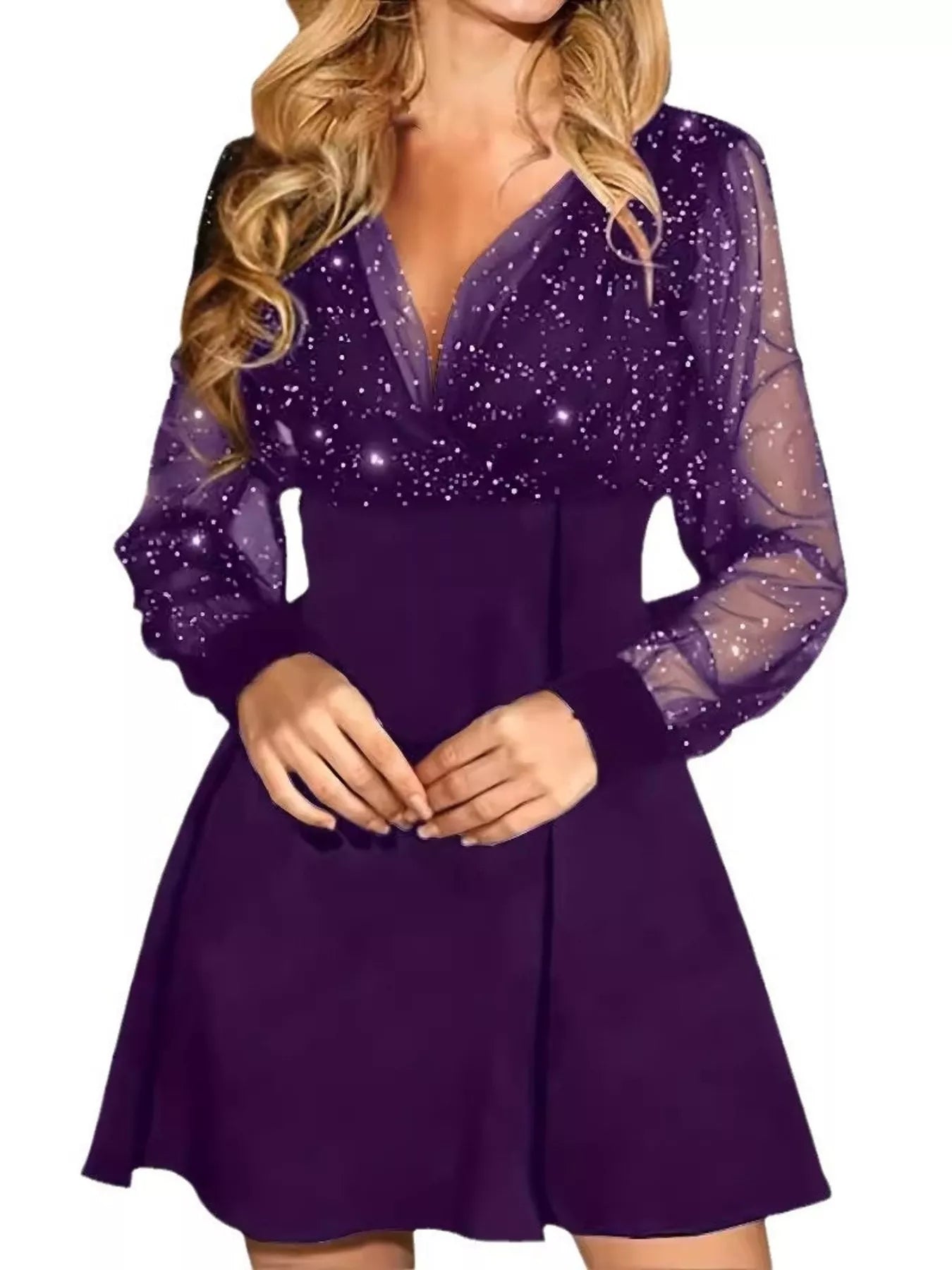 Sparkly mesh mini dress close up sleeve detail