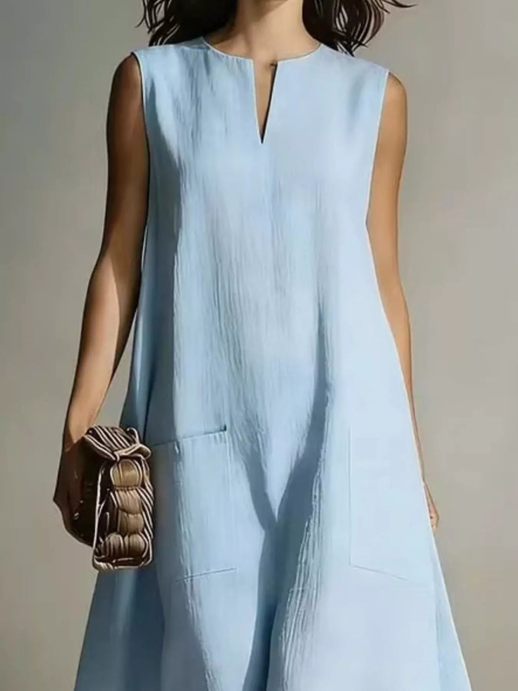 Notched neck maxi dress in white full length