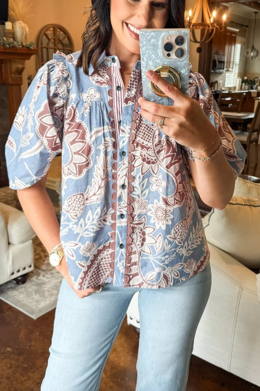 Floral cotton shirt side view