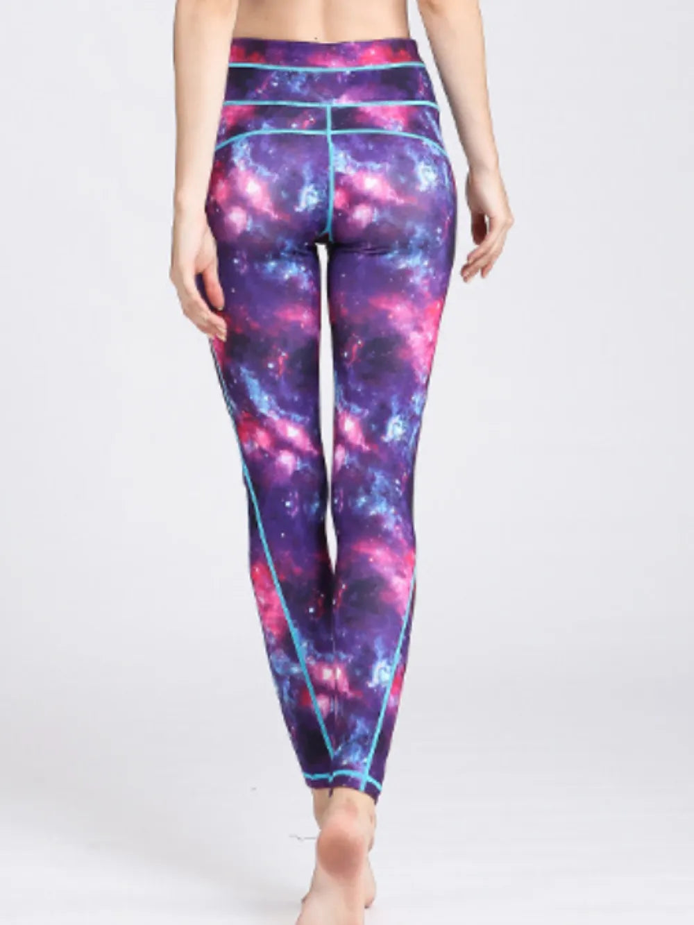 Printed active leggings back view showing high waist