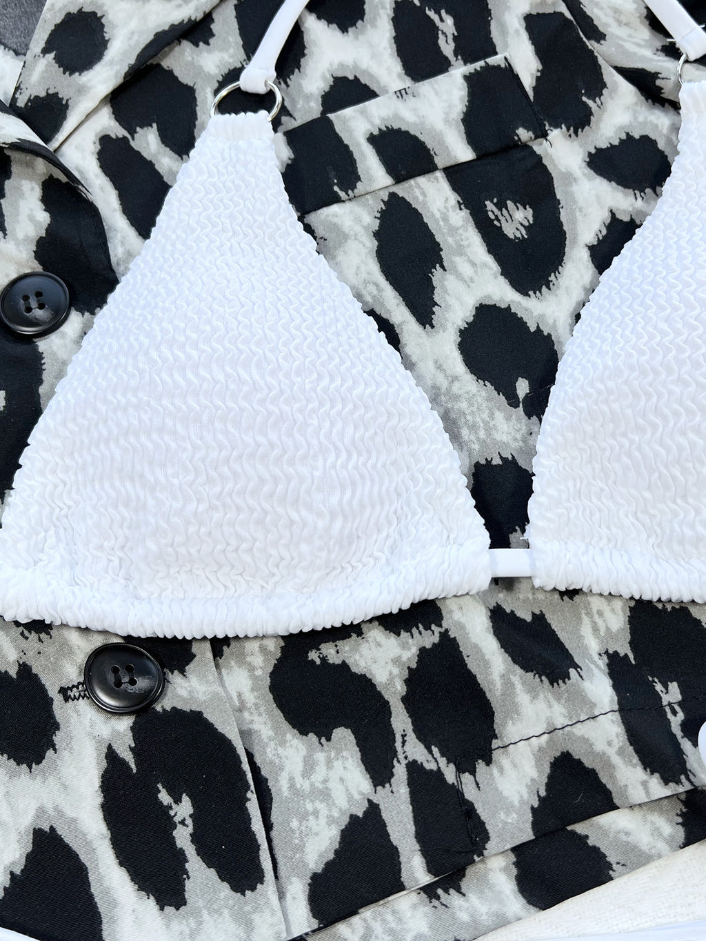 Textured bikini set styled beach look