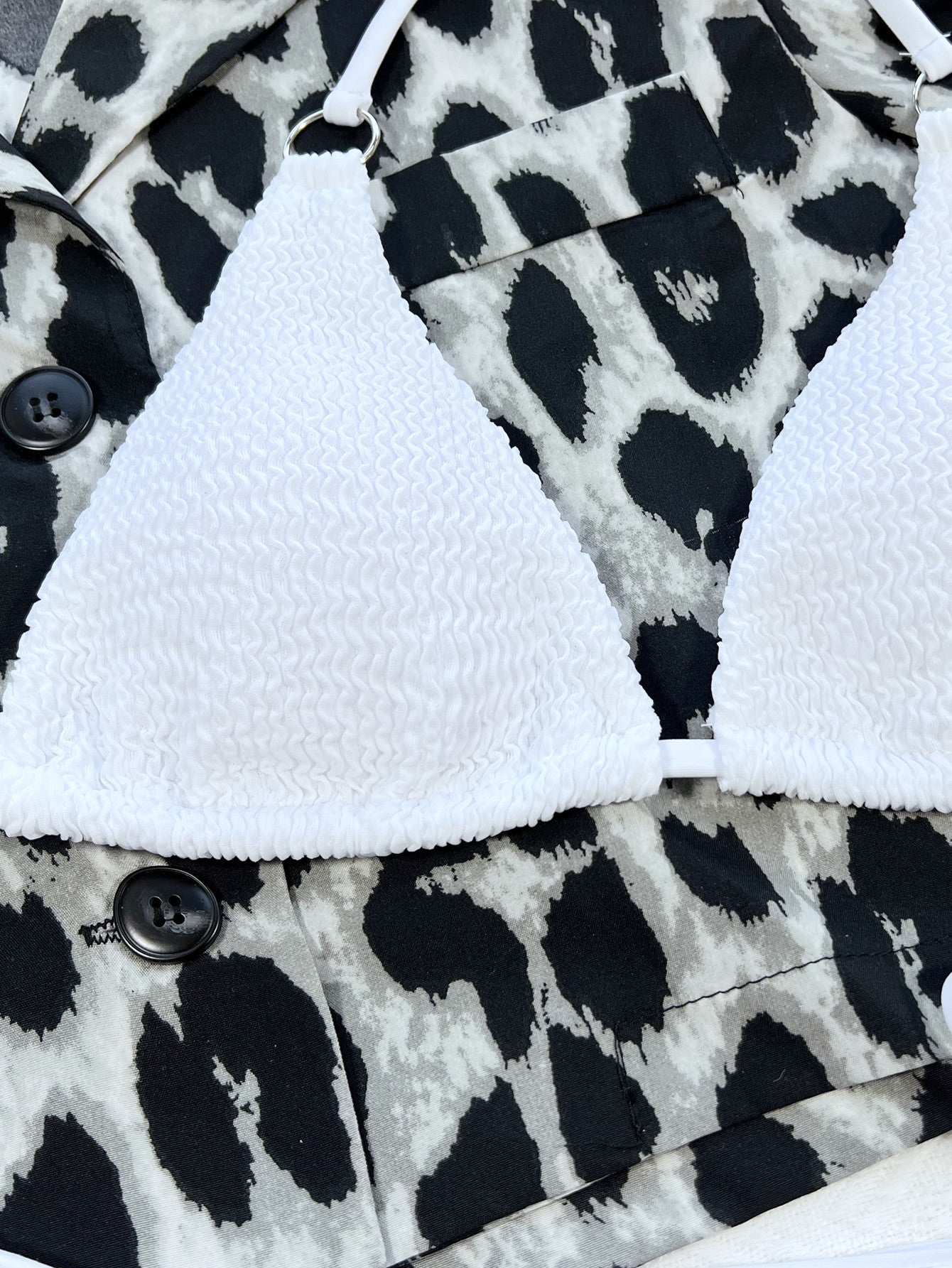 Textured bikini set styled beach look