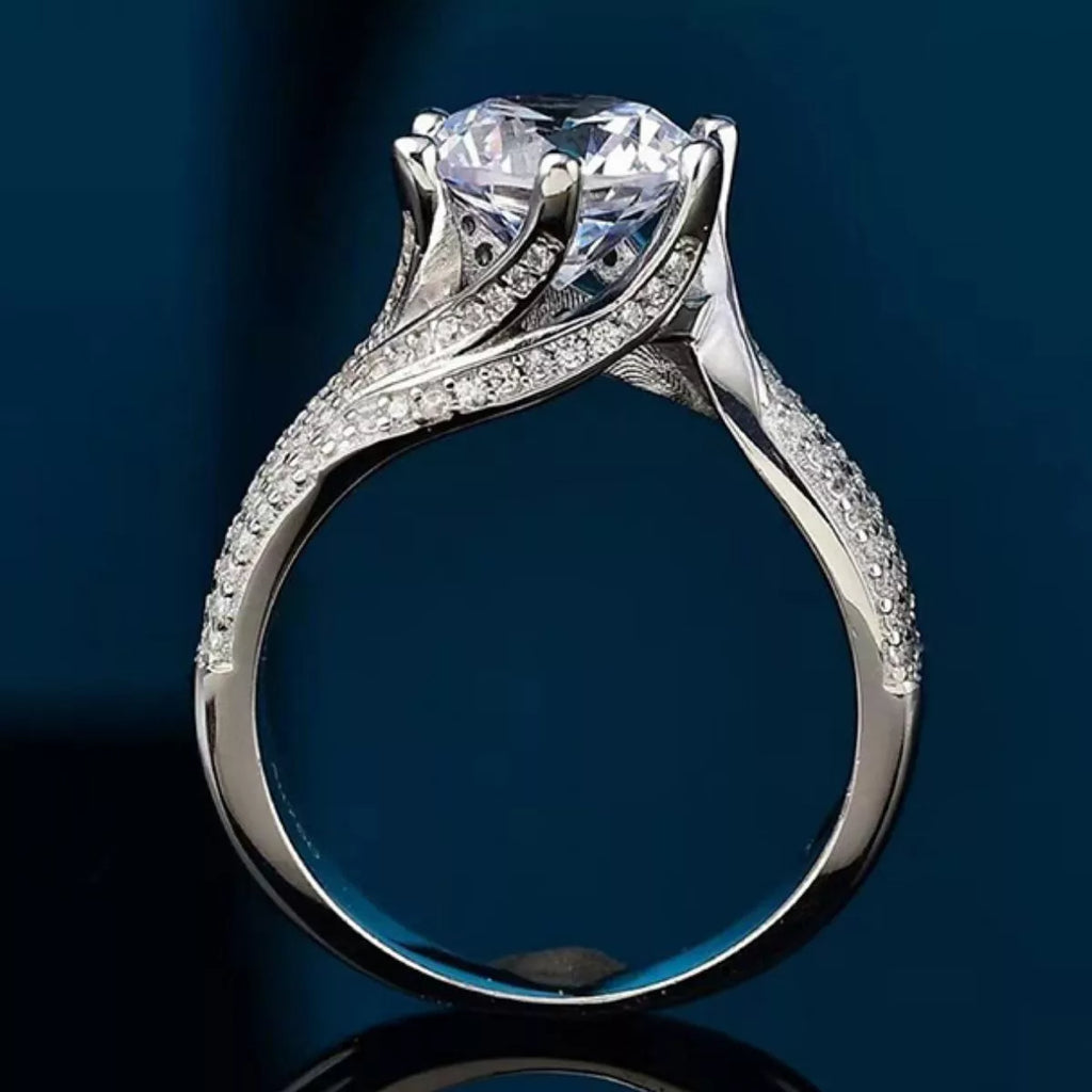 Moissanite ring stone setting close up