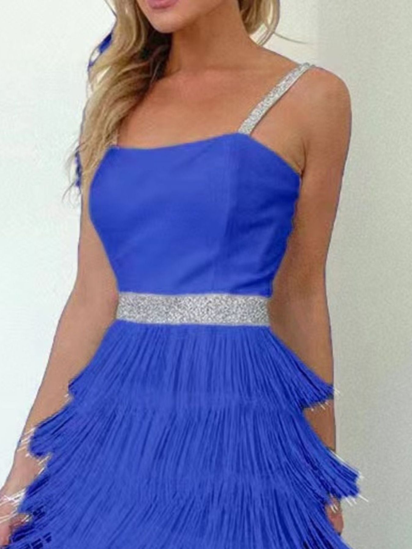 Fringe trim cami mini dress full length styled view