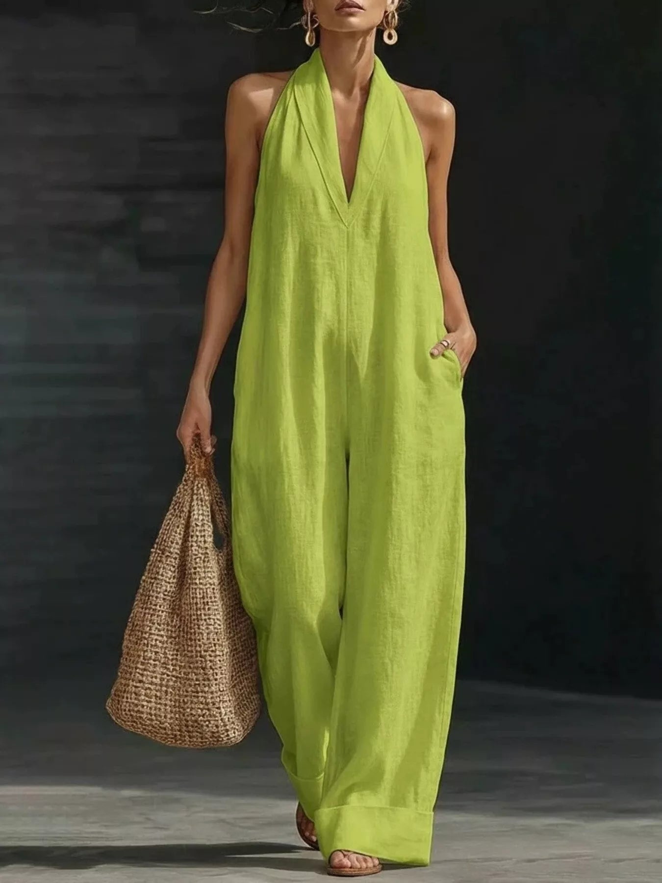 Wide leg jumpsuit back view with zipper