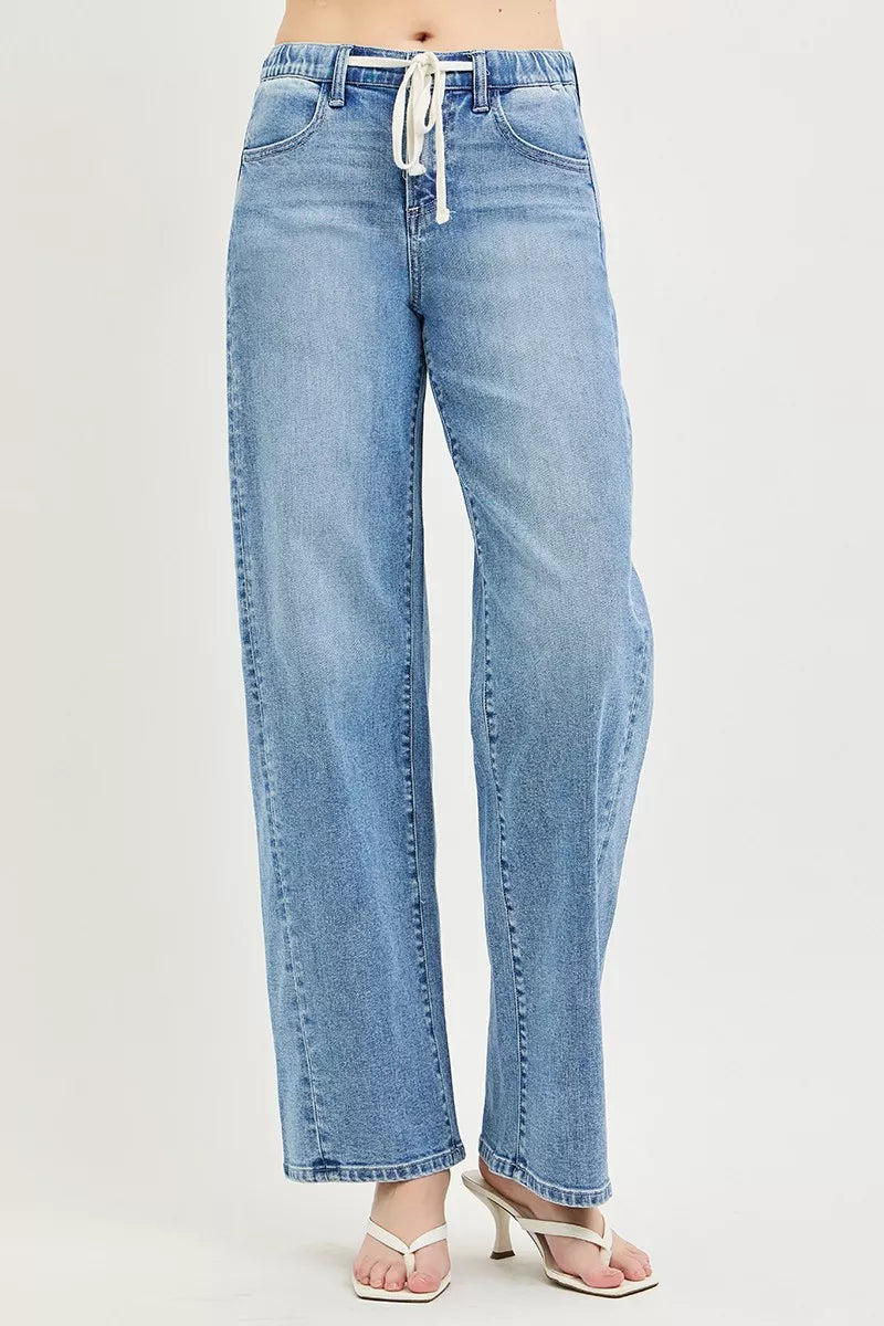 RISEN drawstring waist jeans back view showing pockets