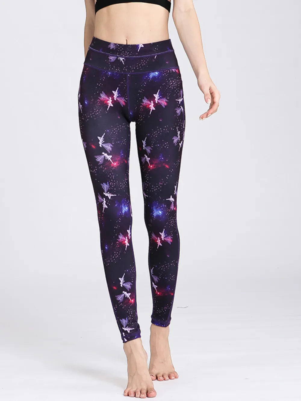 French blue high waist leggings side view on model