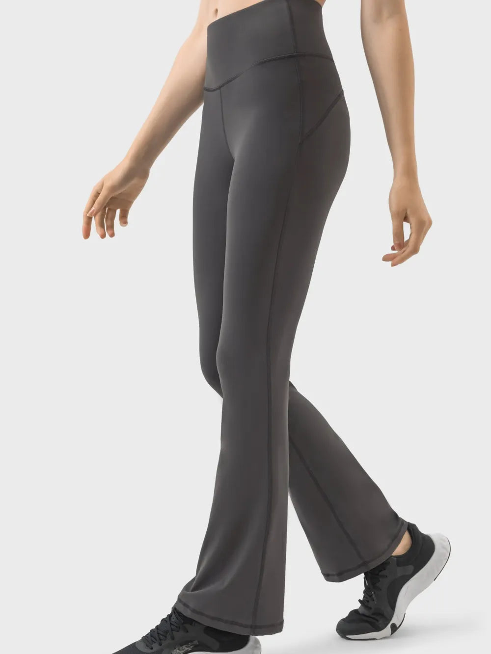 Chocolate active pants side view on model