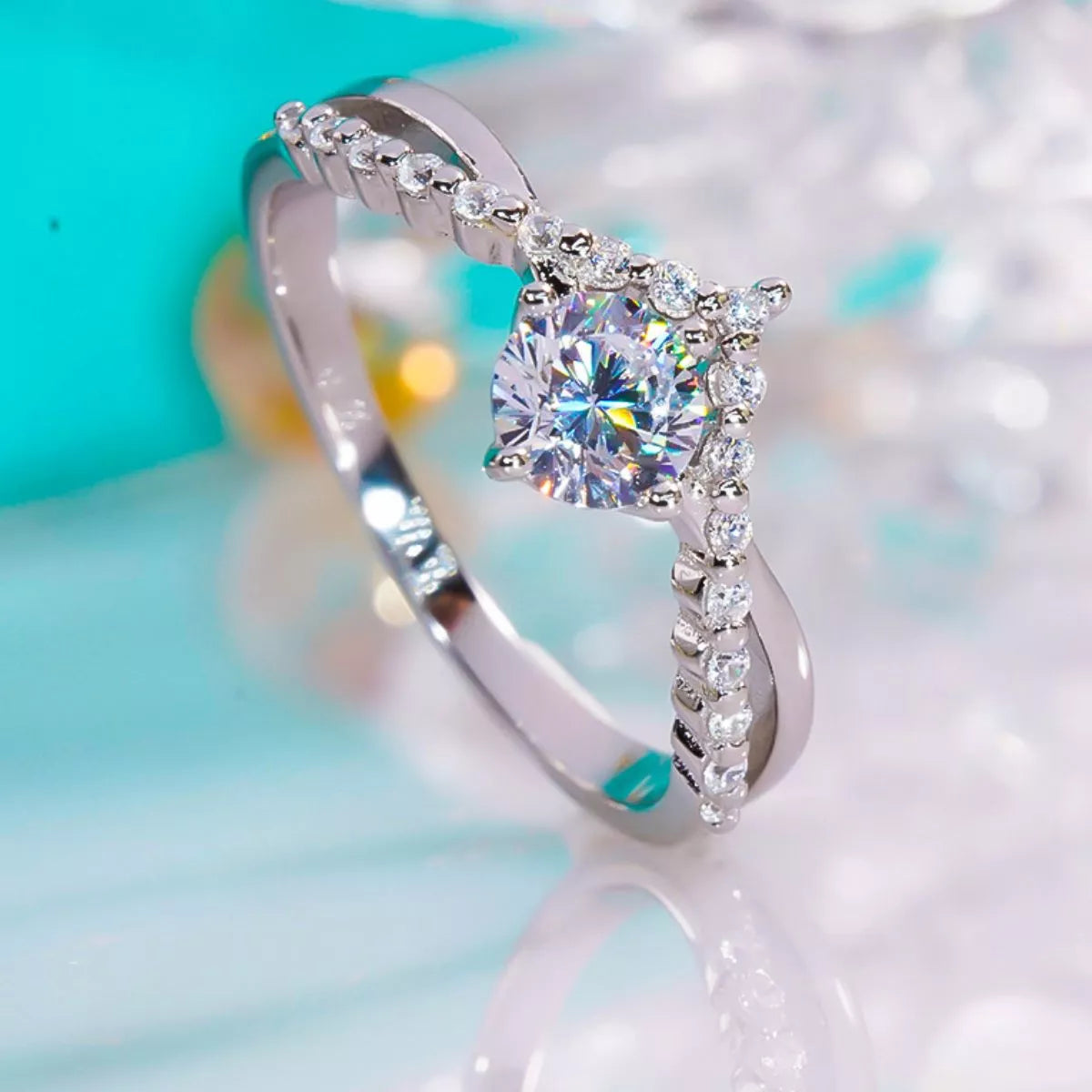 Moissanite ring worn on hand
