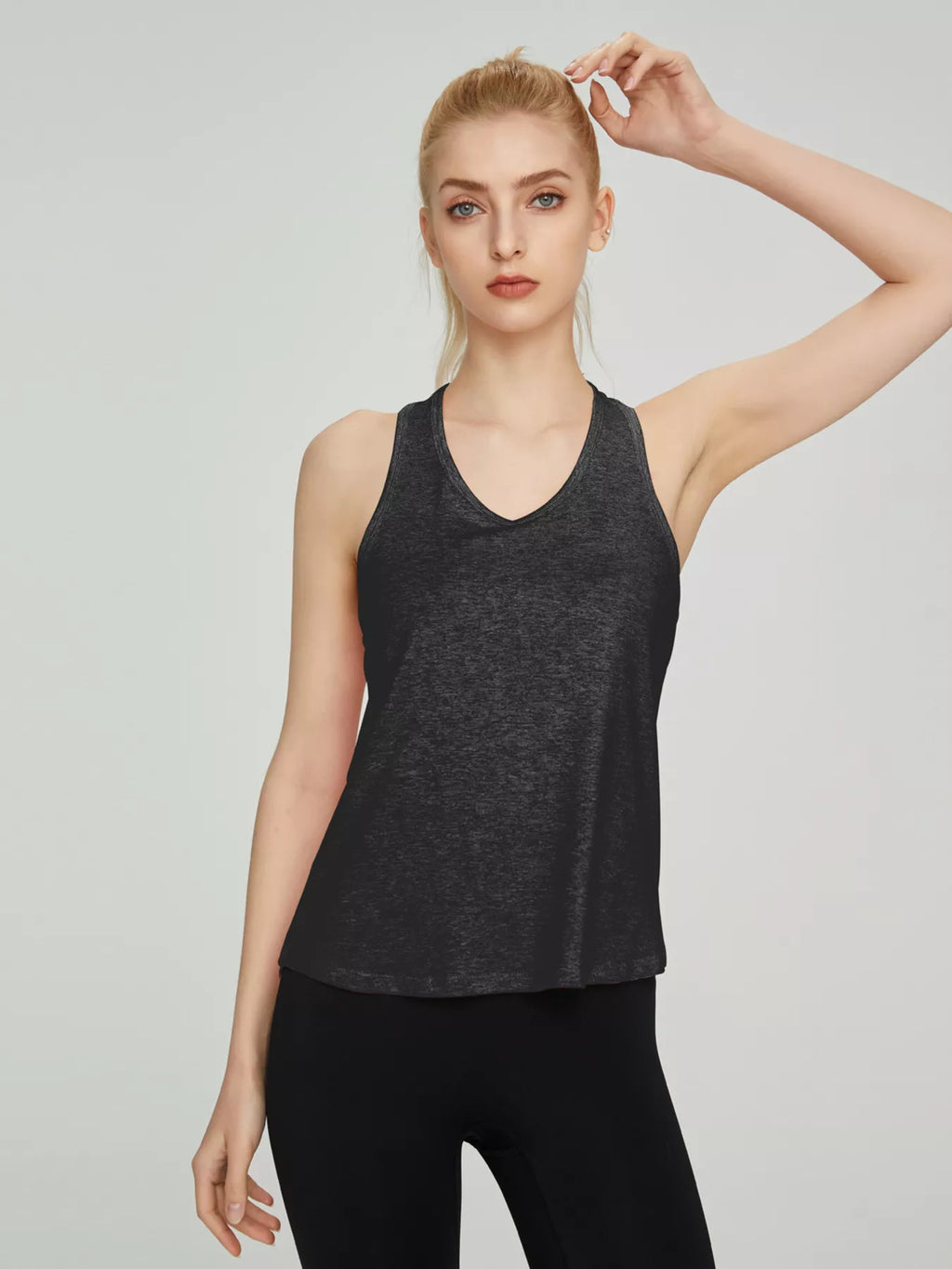 Black quick drying workout tank top back view