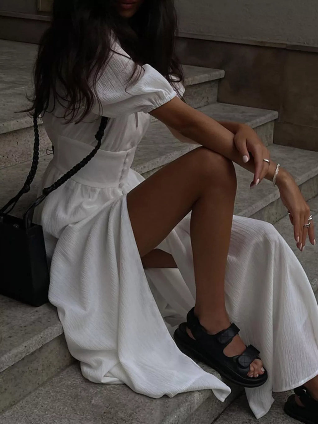 Puff sleeve maxi dress back view