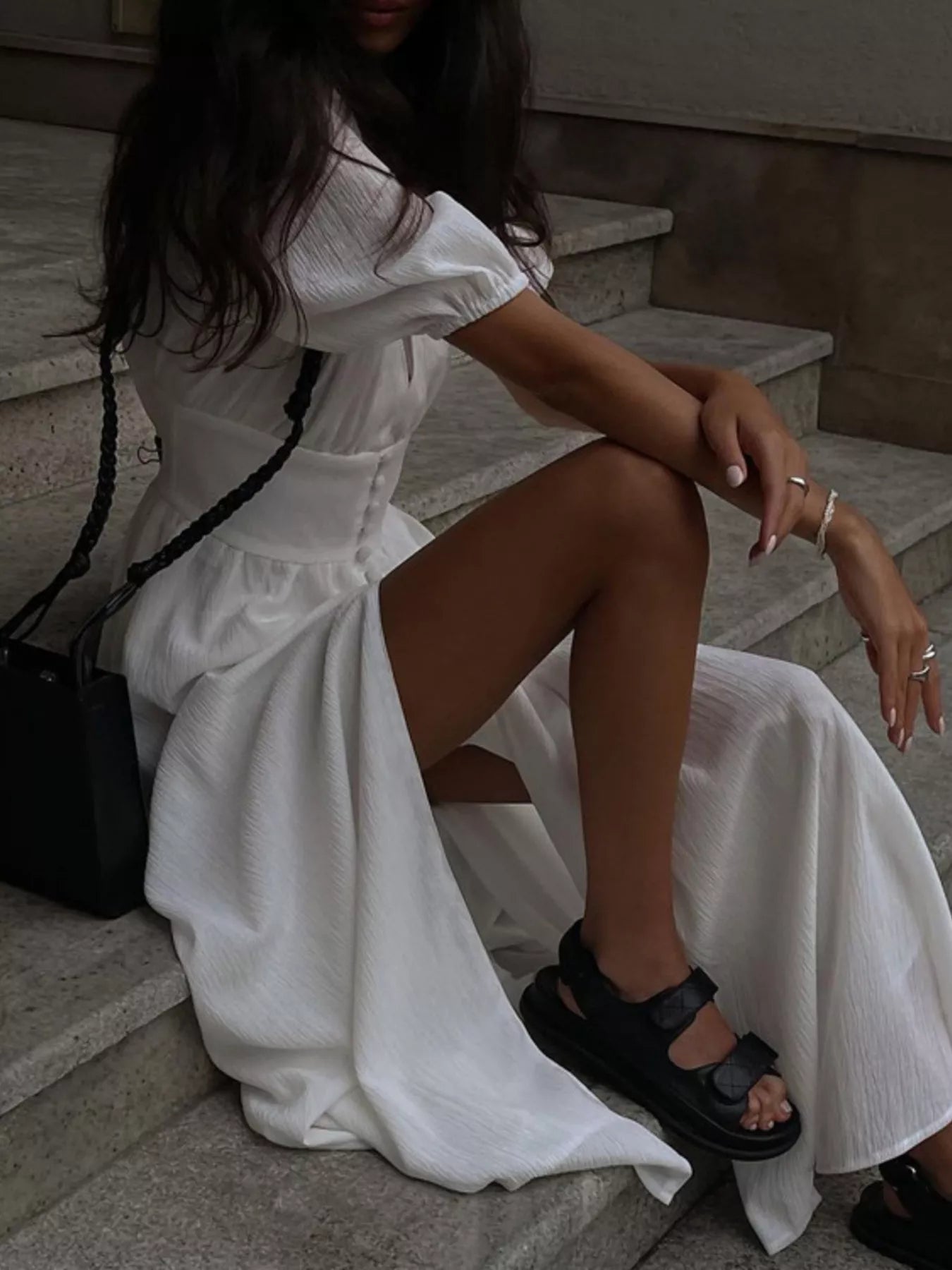 Puff sleeve maxi dress back view