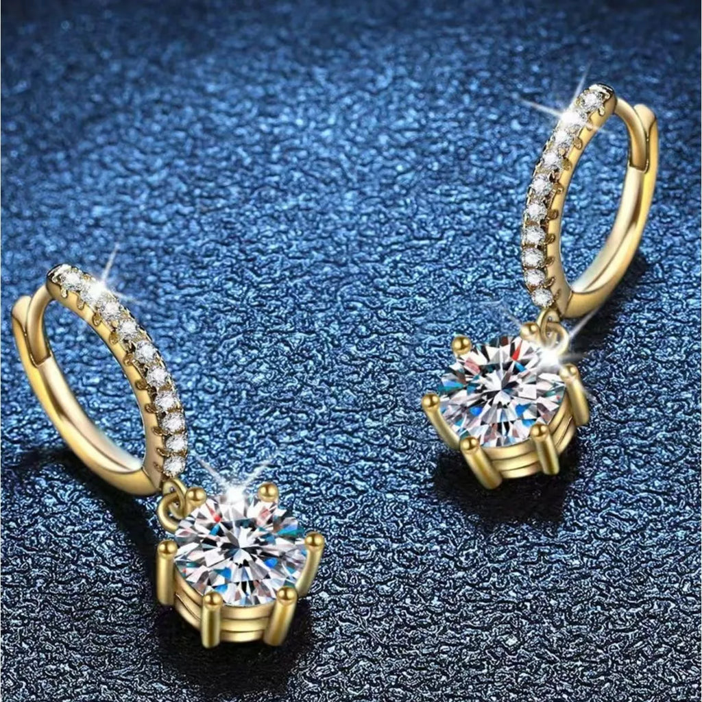 Moissanite stone detail on rose gold drop earrings
