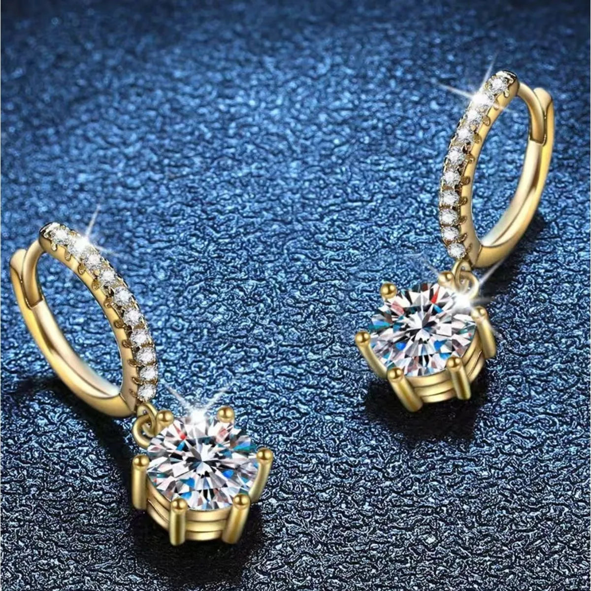 Moissanite stone detail on rose gold drop earrings