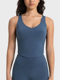 Cropped sport tank top front view in peacock blue