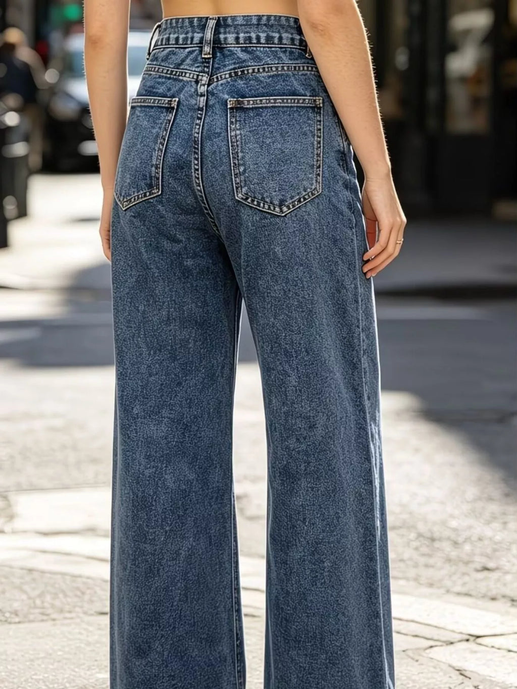 Embellished wide leg jeans hem detail
