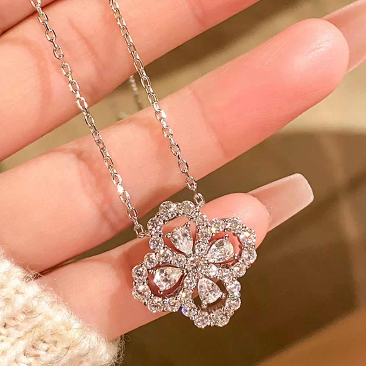 Dainty clover pendant necklace styled look