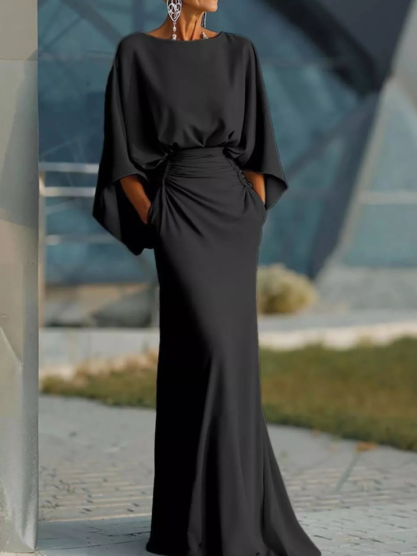 Batwing sleeve maxi dress color option