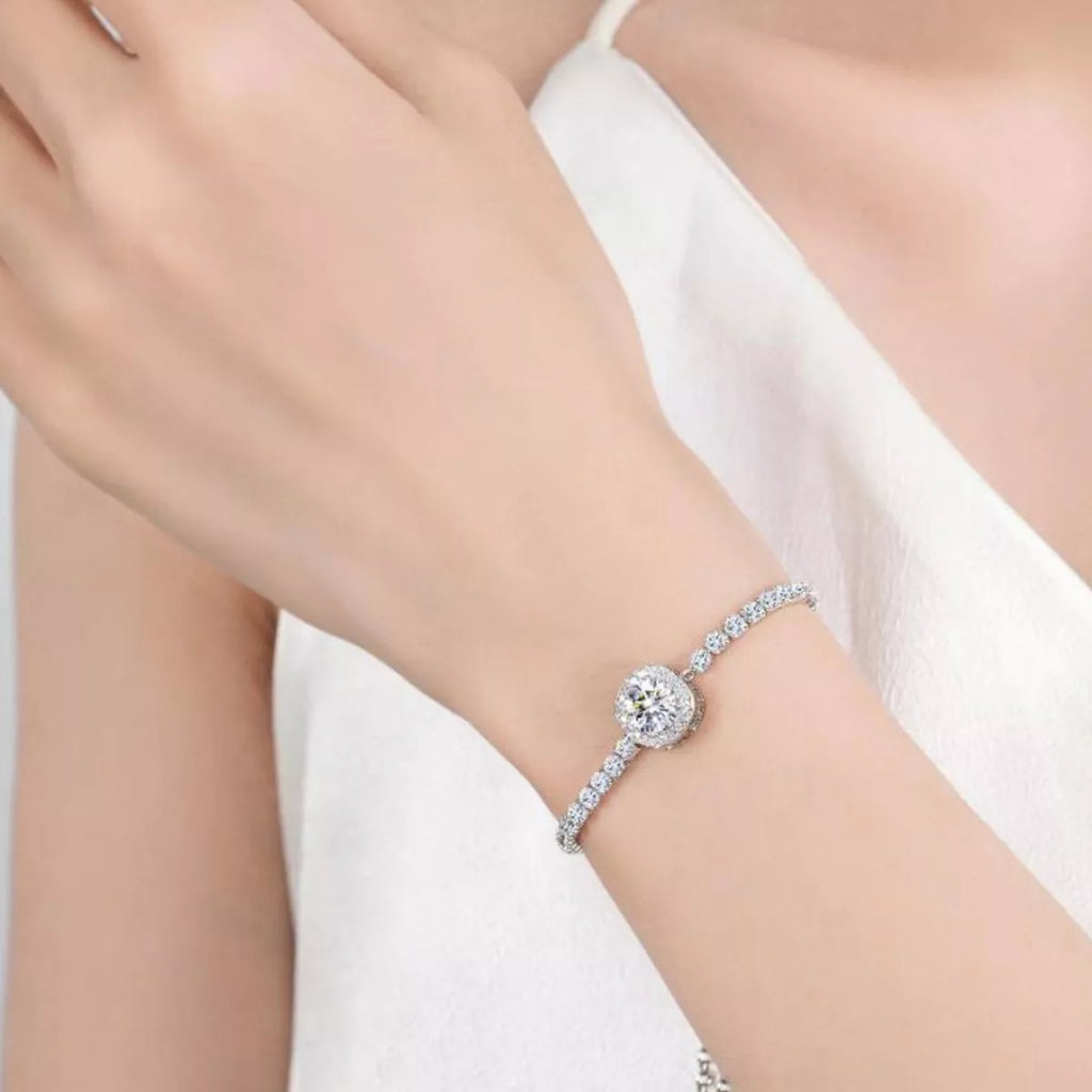 Dainty silver moissanite bracelet styled