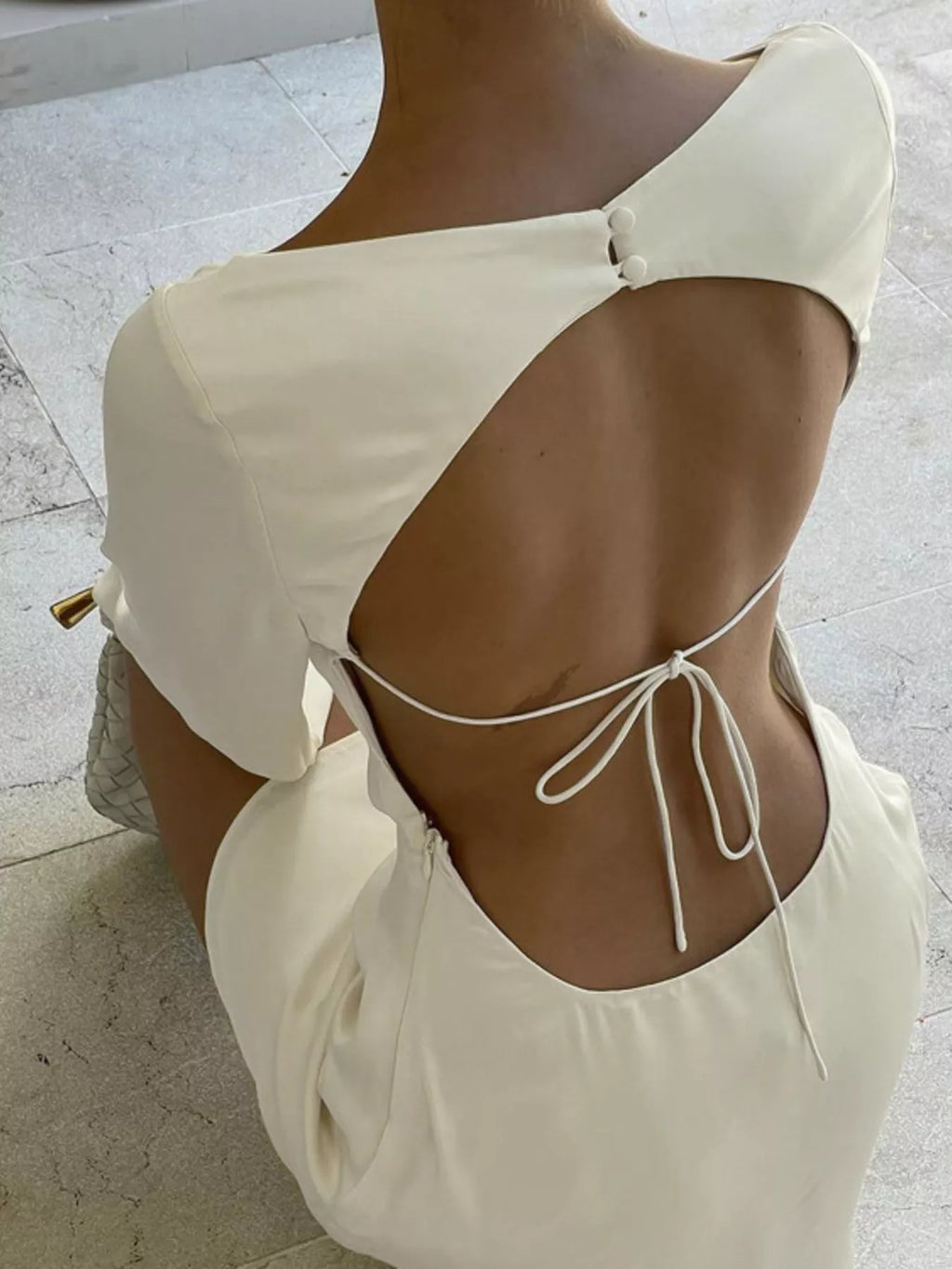 Beige long sleeve mini dress full length
