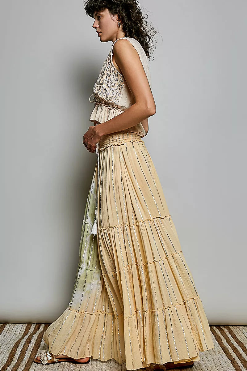 Tiered ruffle maxi skirt full length