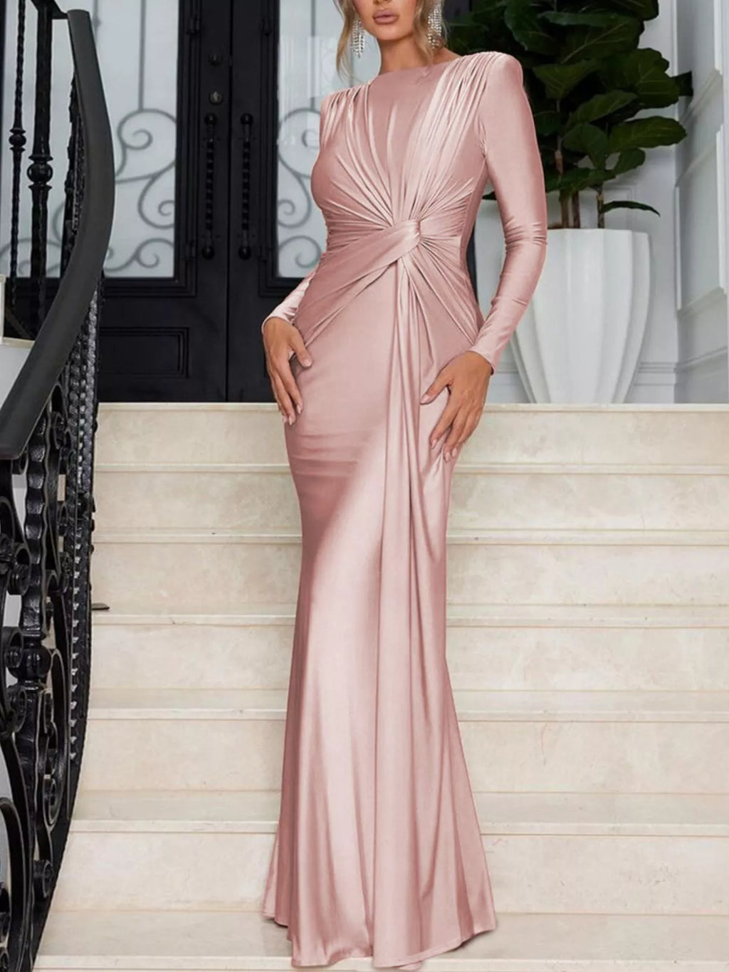 Twisted long sleeve maxi dress side view
