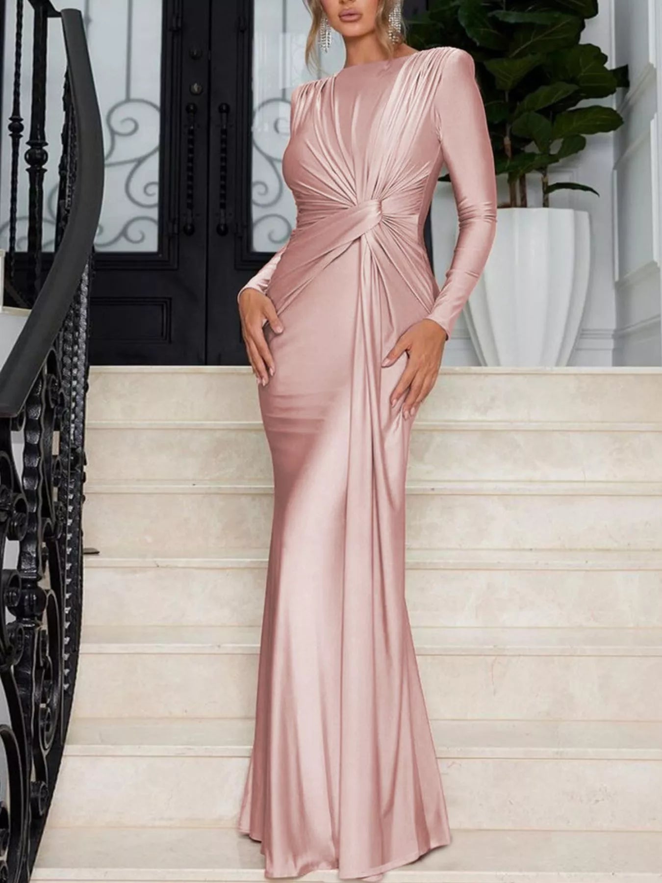 Twisted long sleeve maxi dress side view
