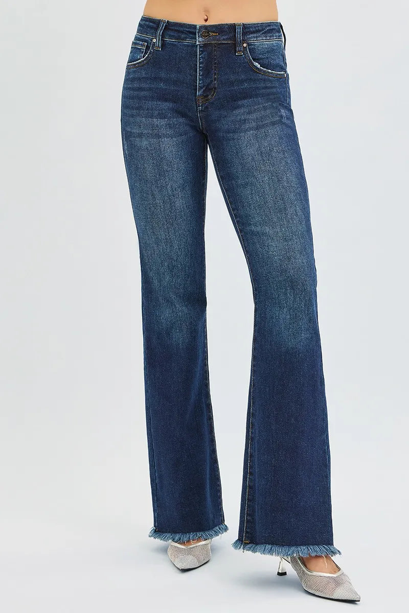 Mid rise flare jeans side view