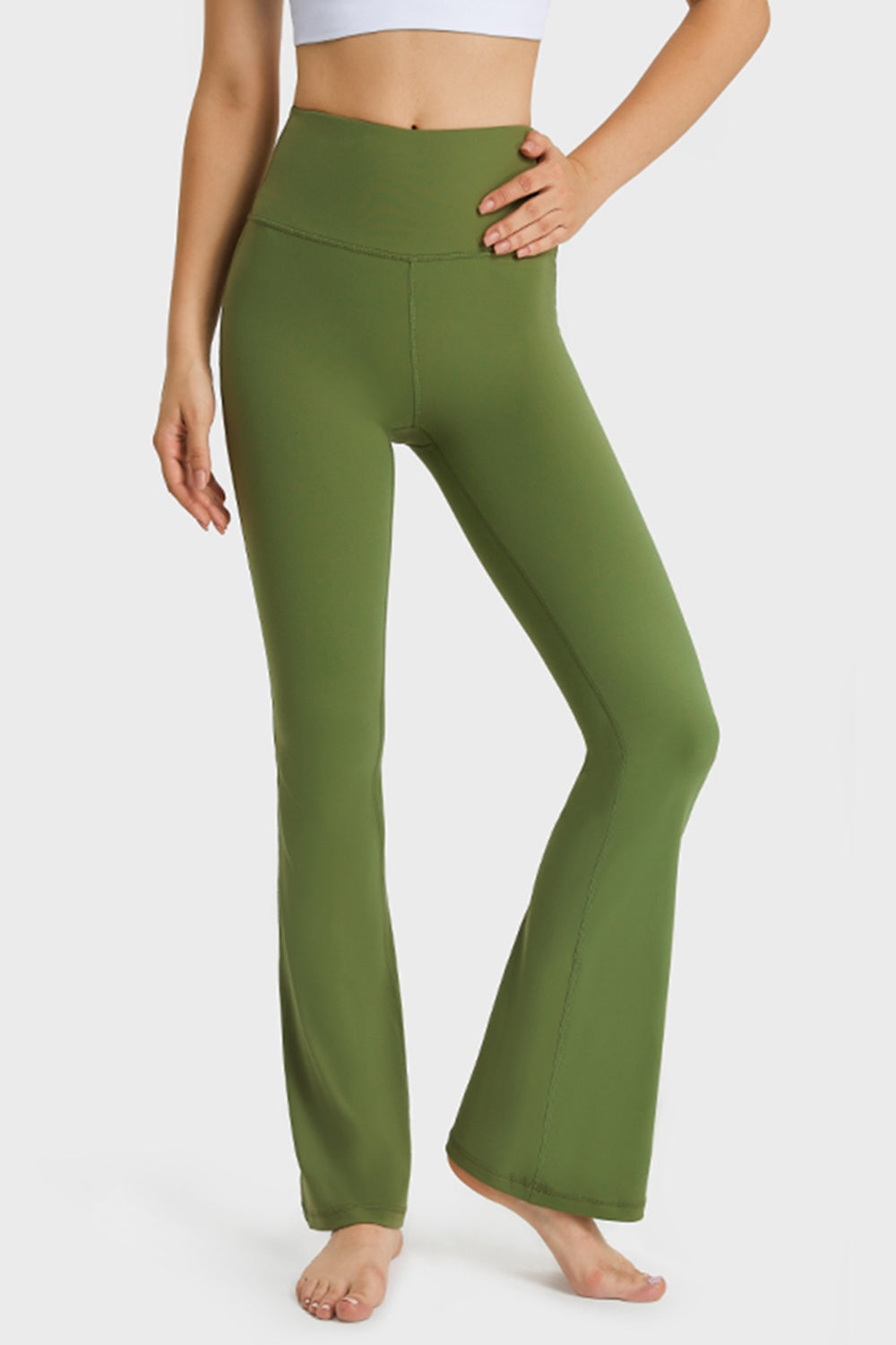 Flare yoga pants side view on model
