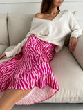 Satin zebra print midi skirt front view