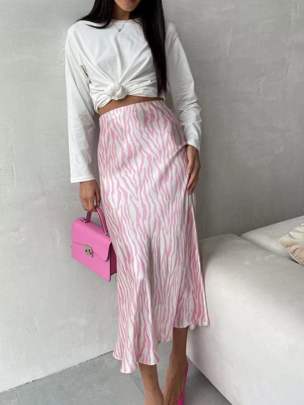 Satin midi skirt waist detail