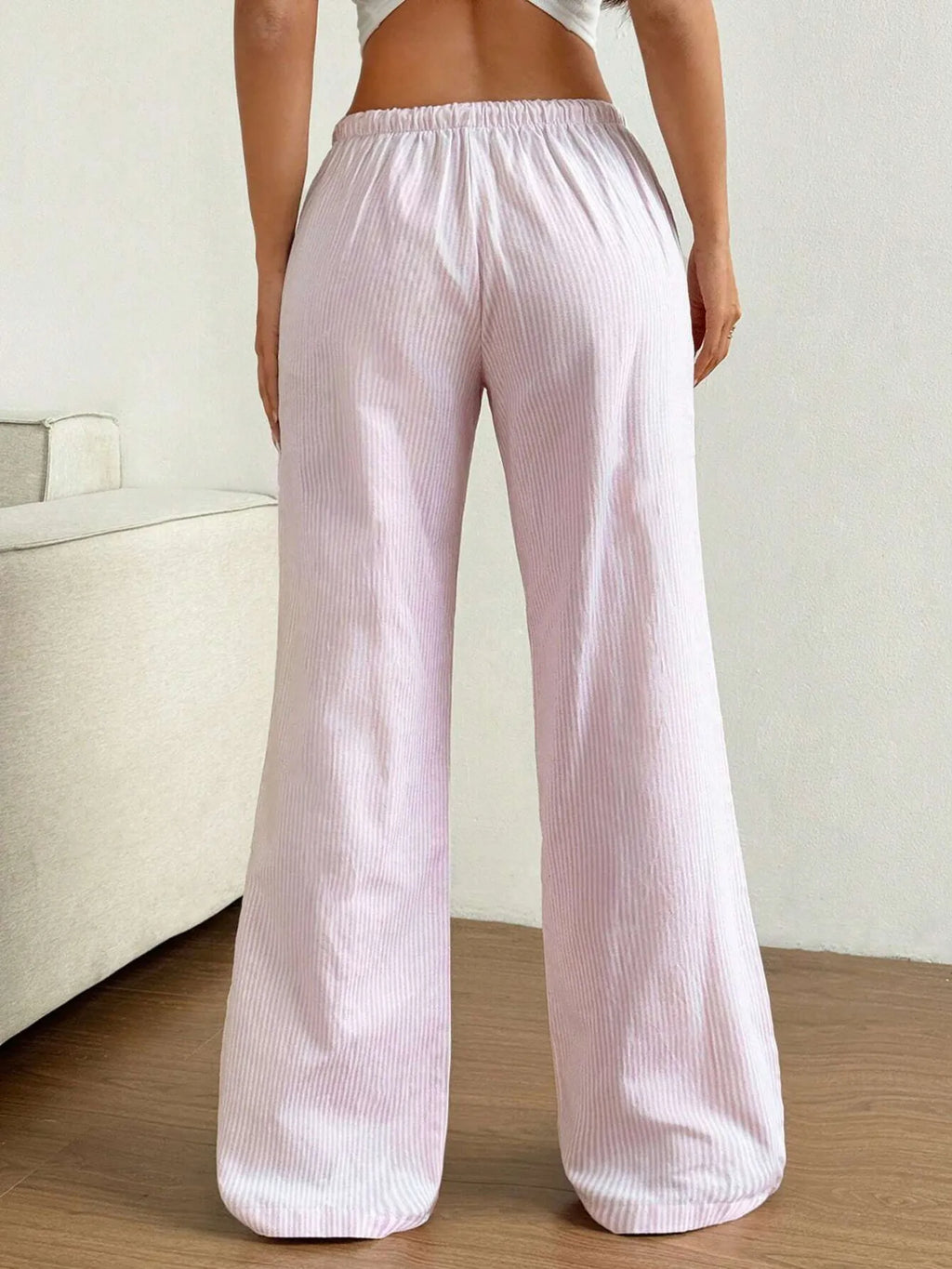 Womens striped drawstring pants styled look