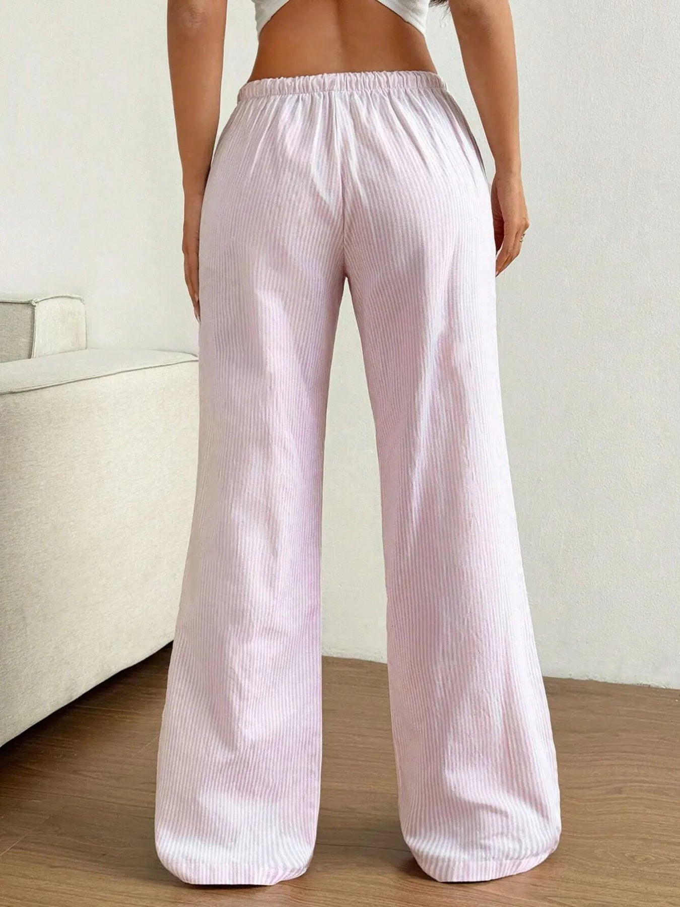 Womens striped drawstring pants styled look