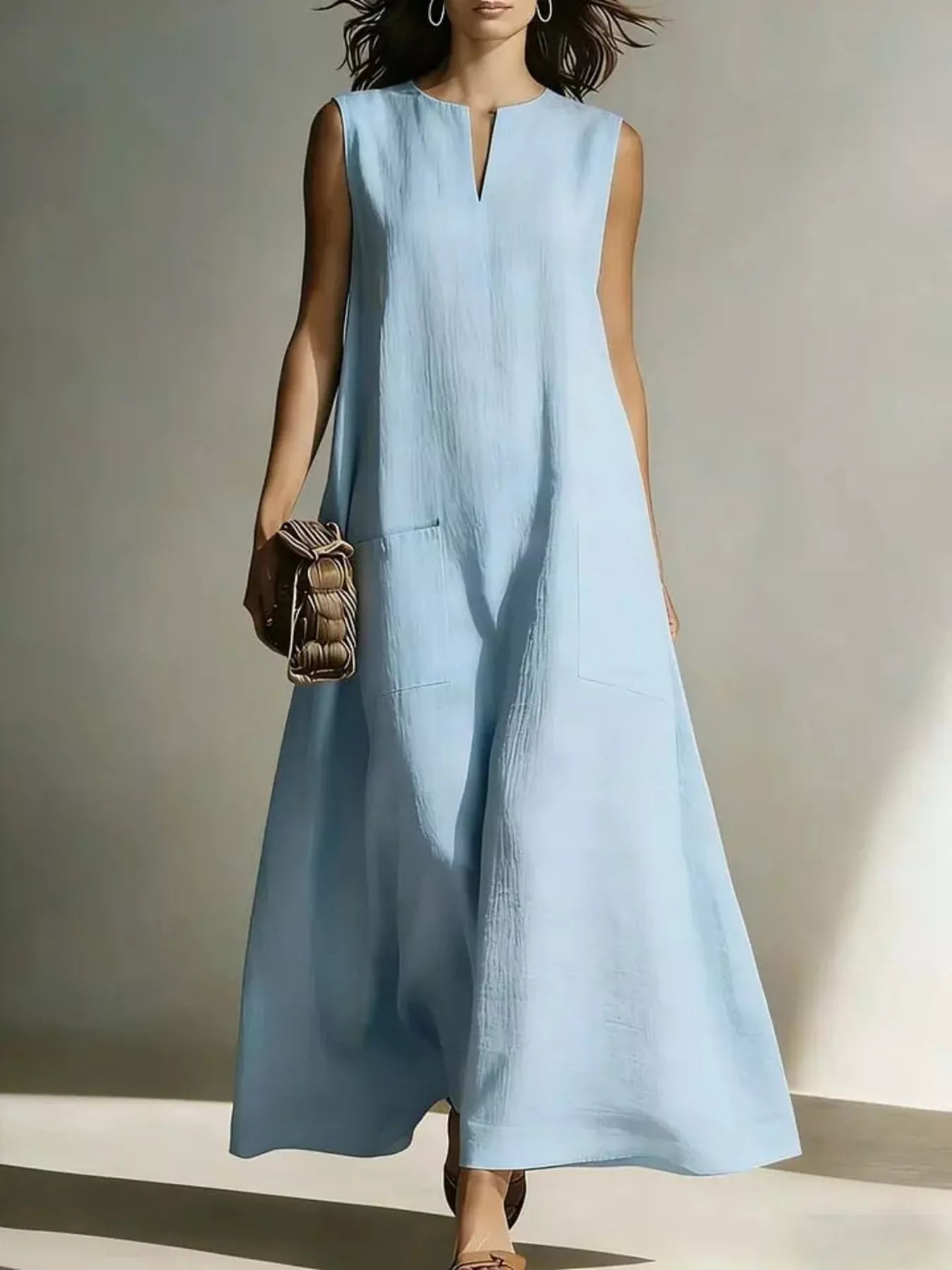 Sleeveless plus size maxi dress side view