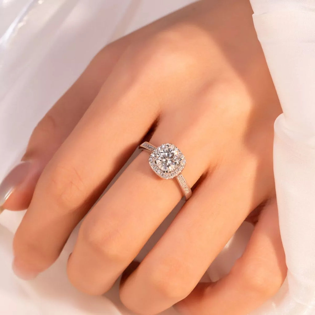 Moissanite silver ring with matching gift box