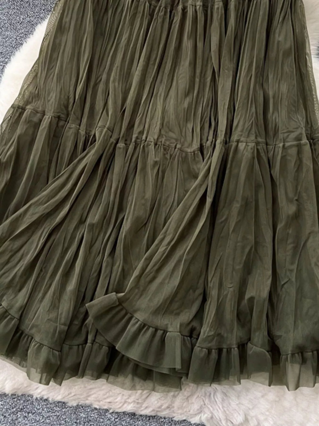 Tiered tulle skirt fabric texture detail