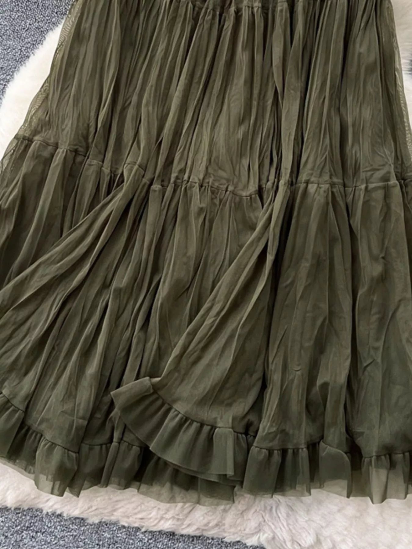 Tiered tulle skirt fabric texture detail