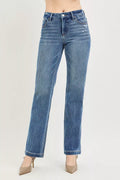 RISEN mid rise straight leg jeans with tummy control front view