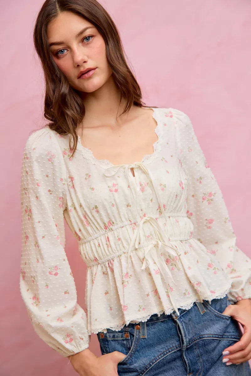 White ruched bodice blouse flat lay view