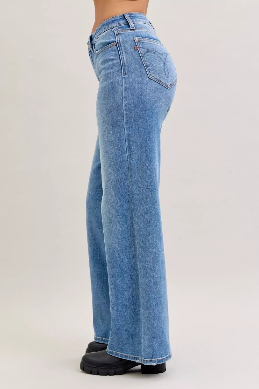 Worn wash texture on Judy Blue denim